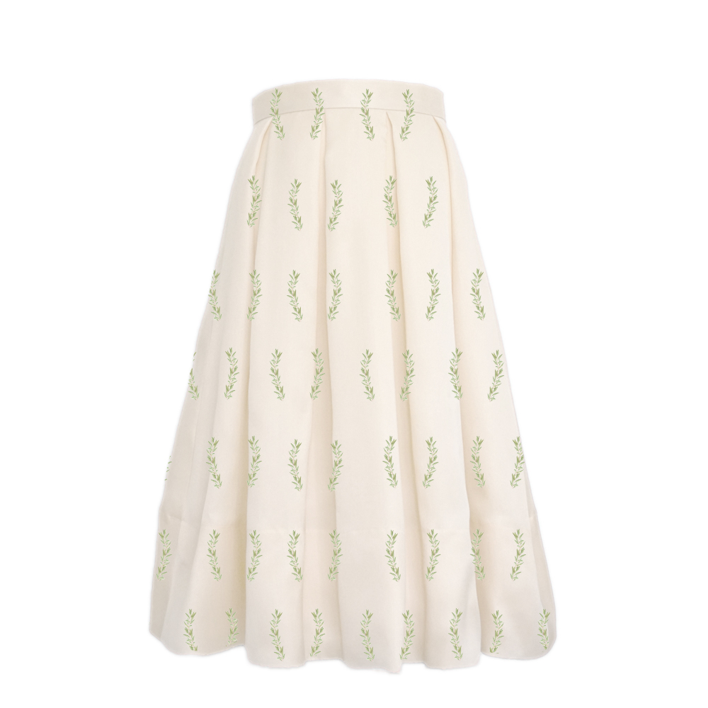 An ivory silk organza sage printed skirt - The Little Wedding Company