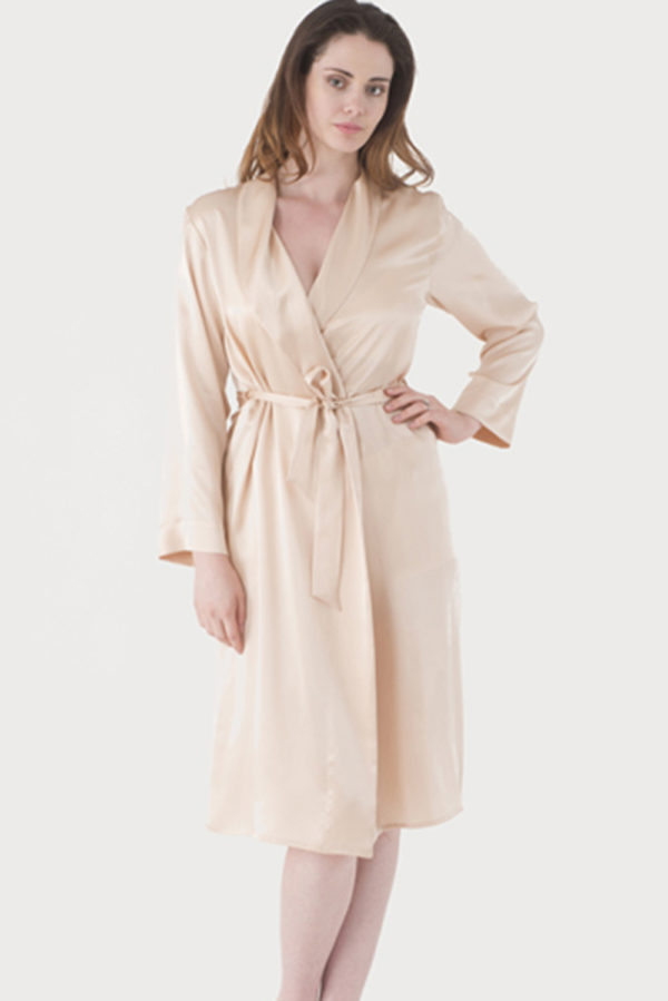 A lady wearing a silk dressing gown robe - The Little Wedding Company