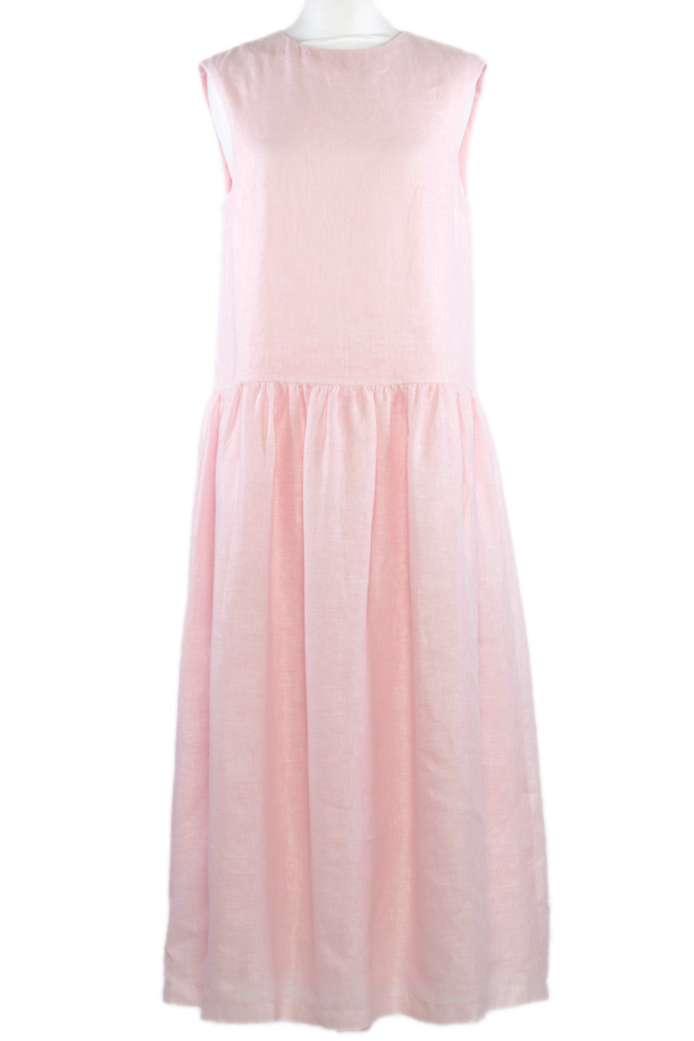 A long pink linen drop waisted dress for bridesmaids - The Little Wedding Company