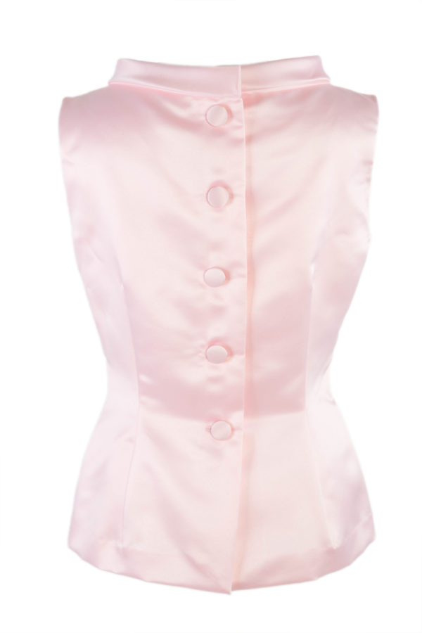 A pink duschess satin top with boat neck and button back for bridesmaids - The Little Wedding Company