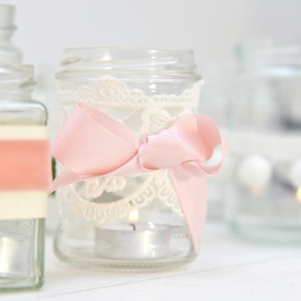 Picture of jamjars with ribbon and lace trim