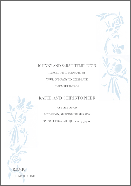 Pale blue birds invite - The Little Wedding Company