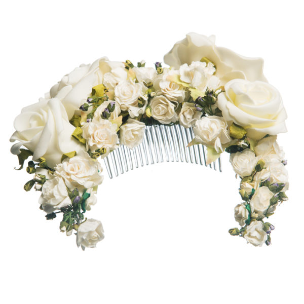A comb with ivory roses attached to it - The Little Wedding Company