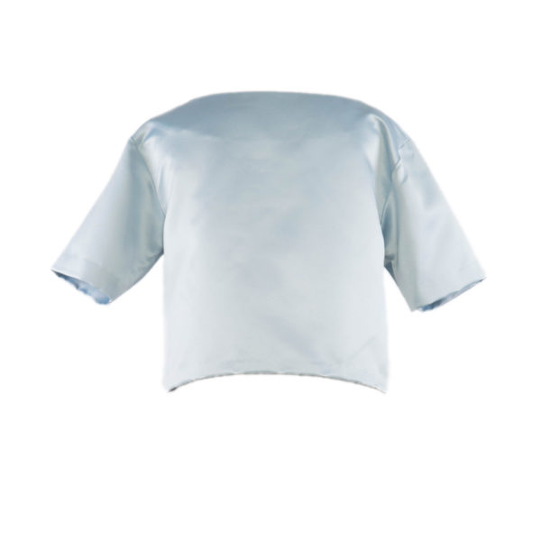 A blue duchess satin t-shirt back - The Little Wedding Company