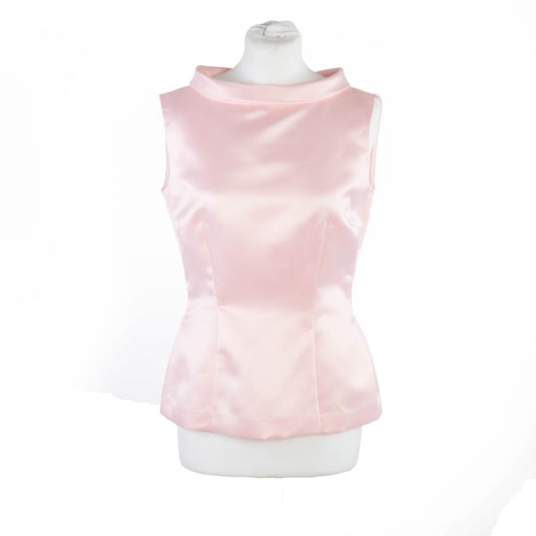 A pink silk duchess top with boat neck for bridesmaids - The Little Wedding Company