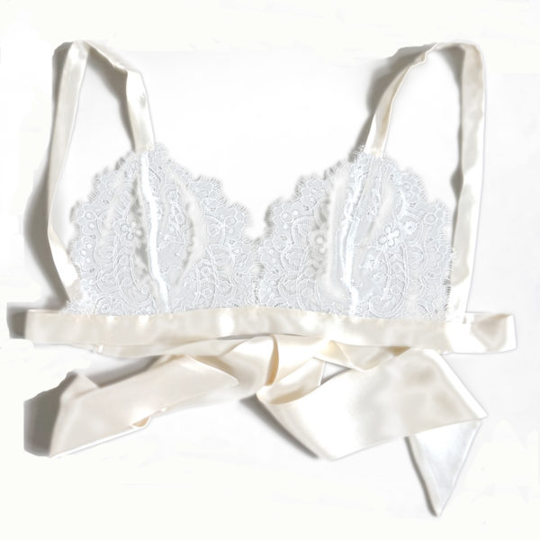 A silk lace and satin tie bralet for brides - The Little Wedding Company