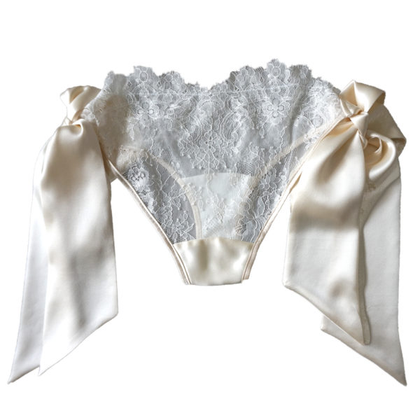Lace knickers with silk bows for brides - The Little Wedding Company