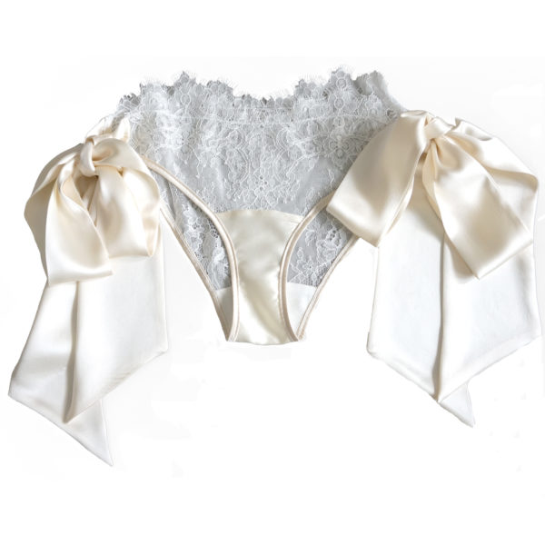 Lace knickers with silk tie sides for brides - The Little Wedding Company
