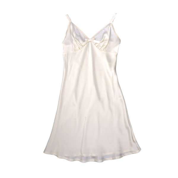 An ivory silk slip for brides with bow front - The Little Wedding Company